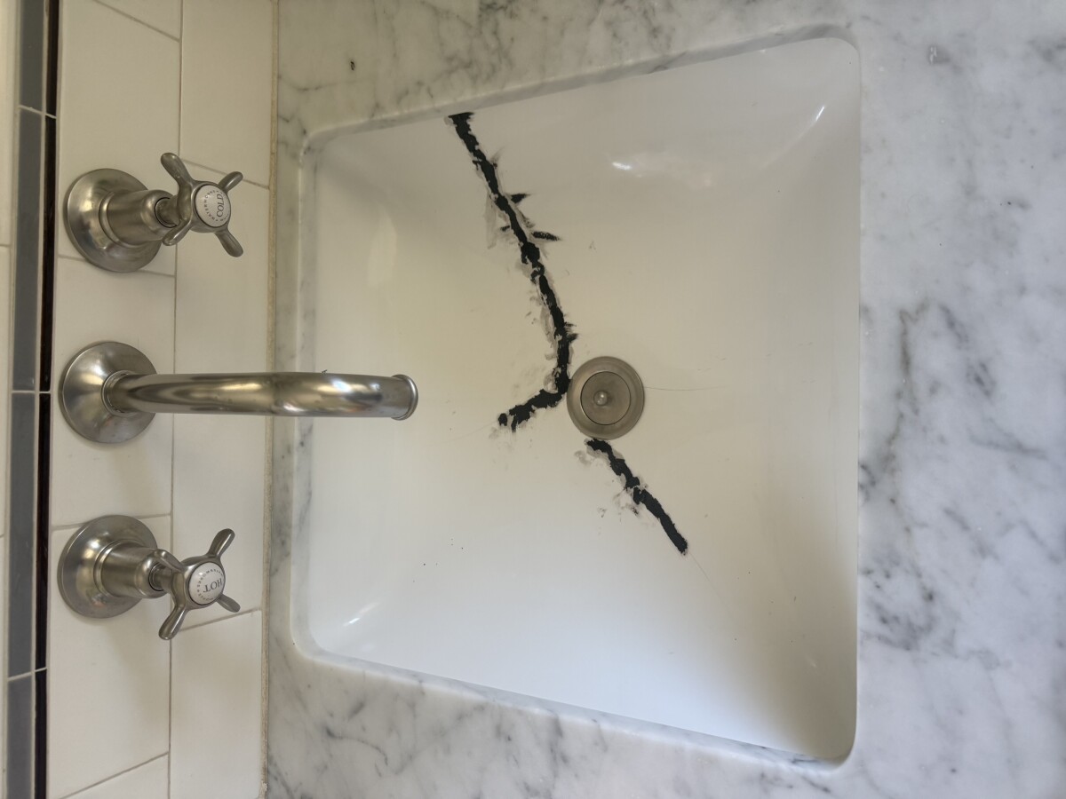Ceramic sink crack repair and waterproofing process